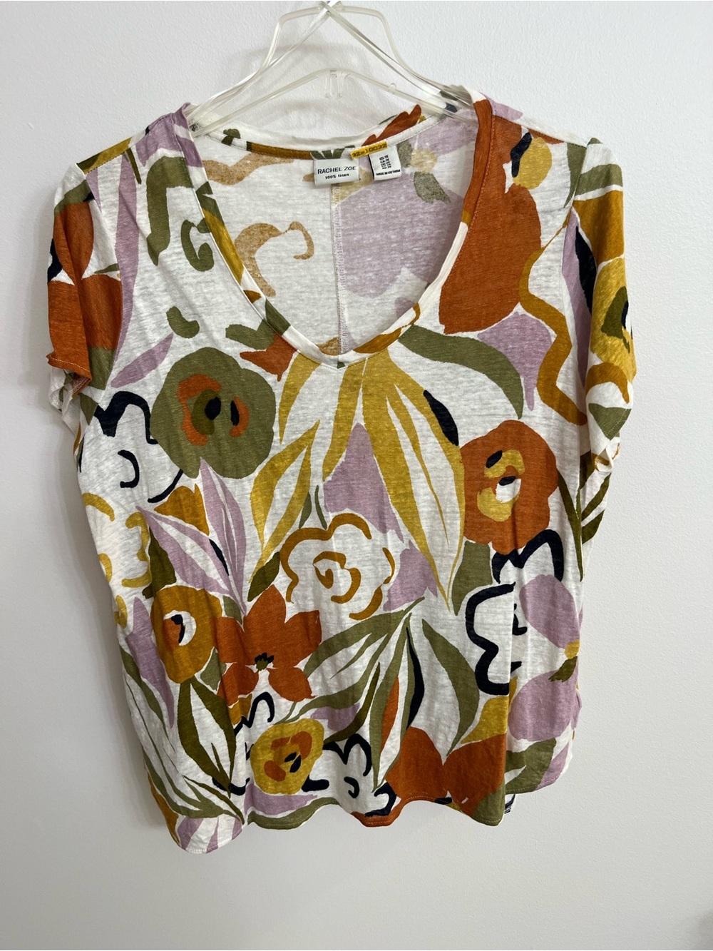 Rachel Zoe Women’s 1X Multicolor Floral V-Neck Top - White/Mustard/Lilac